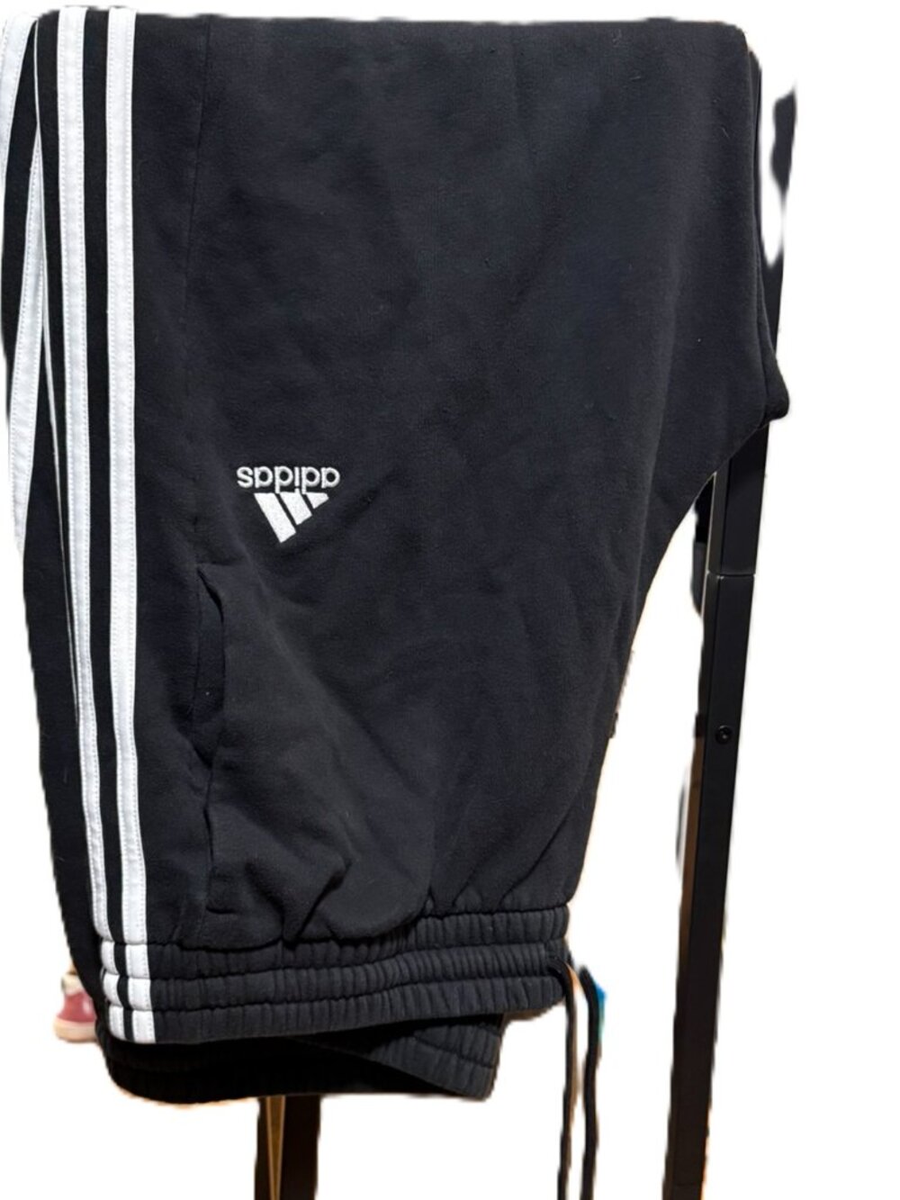 Adidas Men’s 2XL Black 3-Stripe Fleece Sweatpants Joggers Drawstring